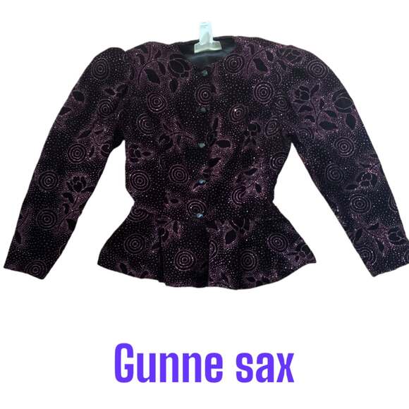 Gunne Sax black and purple velour blazer woman’s small peplum shoulder pads Vint - Picture 1 of 8